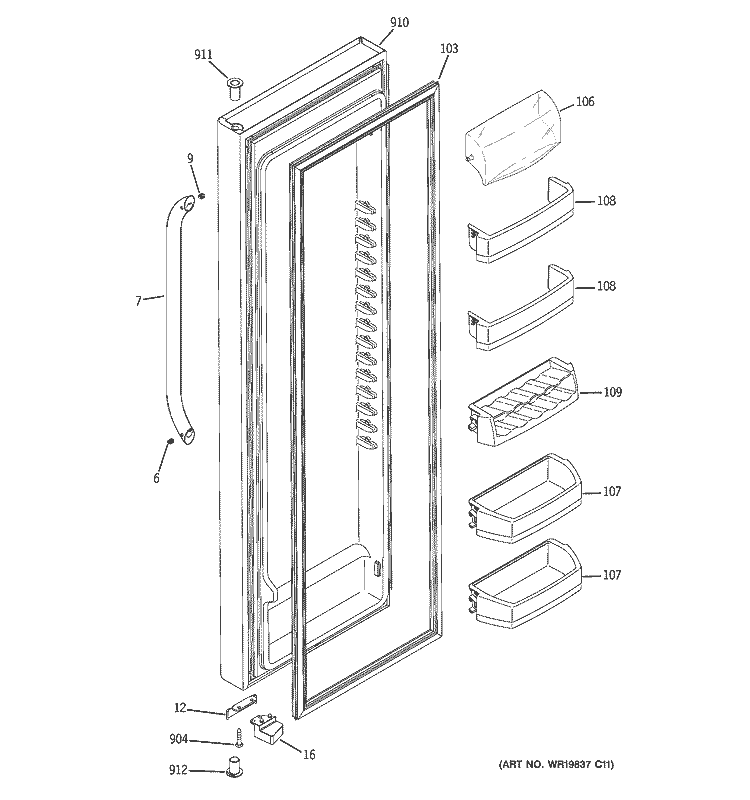 FRESH FOOD DOOR Diagram and Parts List for GSR23WSSASS  General Electric Refrigerator
