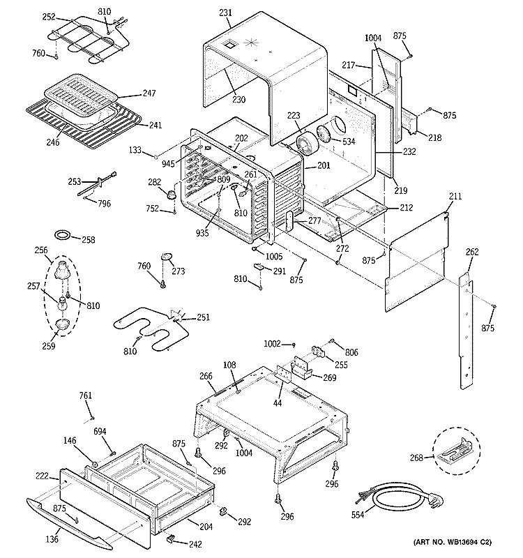 BODY PARTS Diagram and Parts List for JCSP47SK1SS  General Electric Range