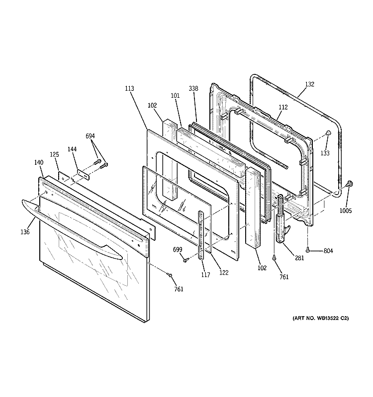 DOOR Diagram and Parts List for JCSP47SK1SS  General Electric Range