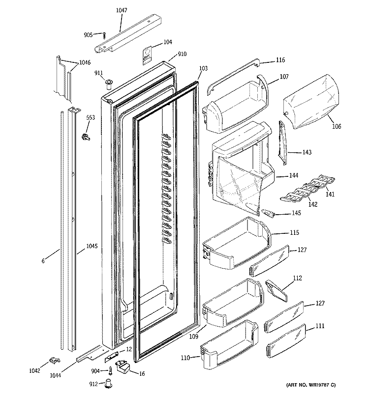 FRESH FOOD DOOR Diagram and Parts List for PSH23PGSCWV  General Electric Refrigerator