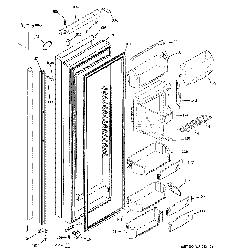 FRESH FOOD DOOR Diagram and Parts List for PSH23PSSCSV  General Electric Refrigerator