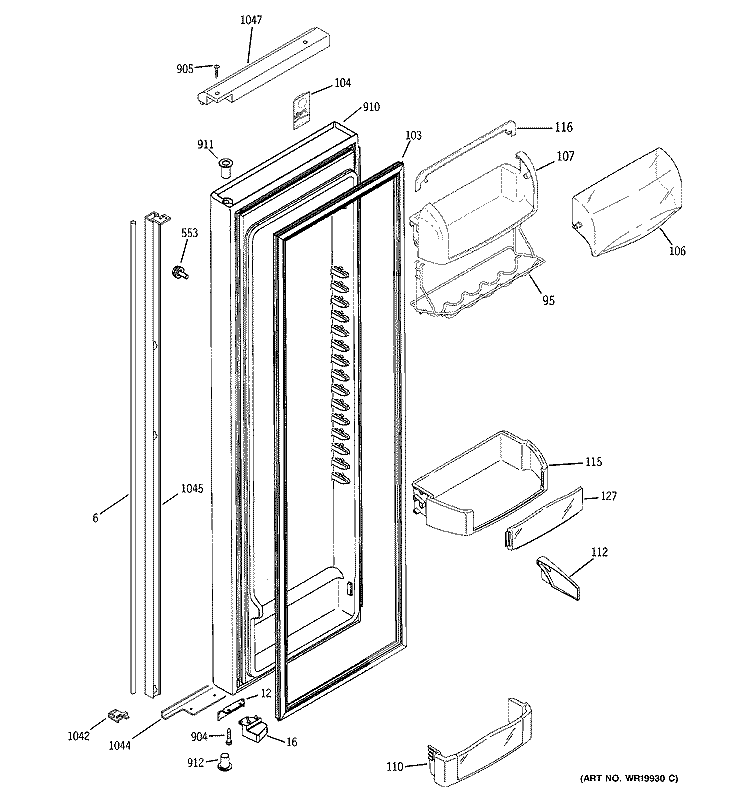FRESH FOOD DOOR Diagram and Parts List for PSH25MGSBBV  General Electric Refrigerator