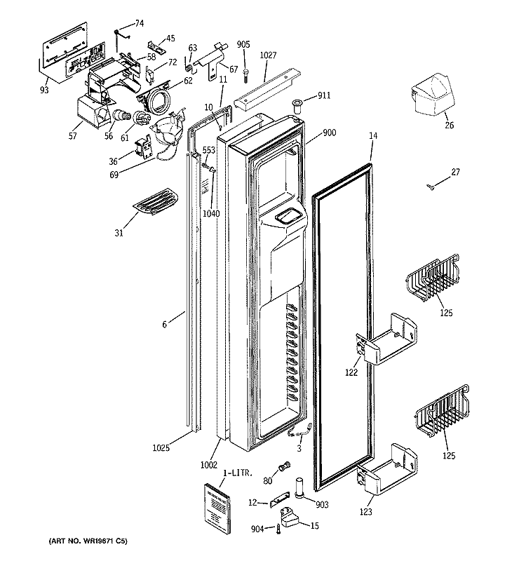 FREEZER DOOR Diagram and Parts List for PSH25MSSBSV  General Electric Refrigerator