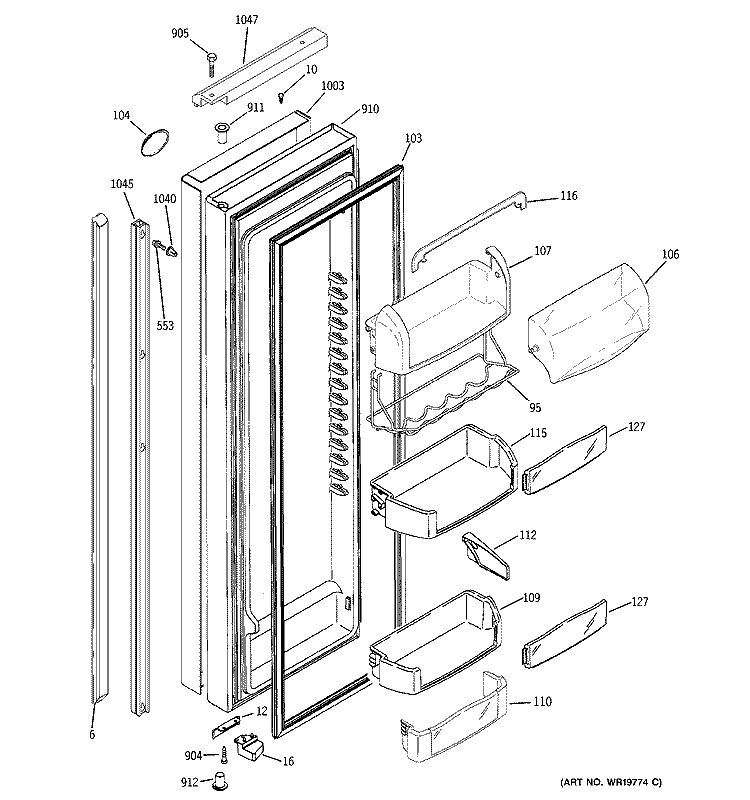 FRESH FOOD DOOR Diagram and Parts List for PSH25MSSBSV  General Electric Refrigerator