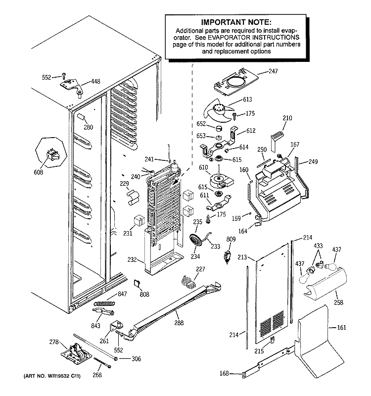 FREEZER SECTION Diagram and Parts List for PSH25MSSBSV  General Electric Refrigerator