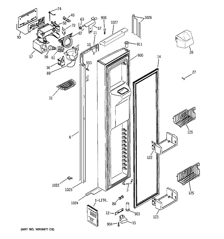 FREEZER DOOR Diagram and Parts List for PSH25NGSBCV  General Electric Refrigerator