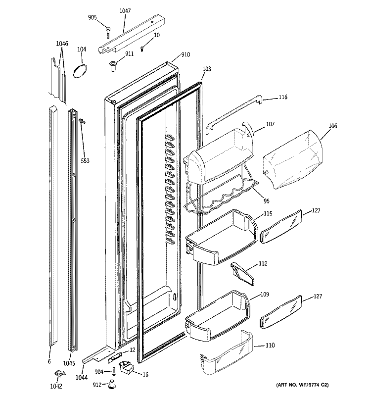 FRESH FOOD DOOR Diagram and Parts List for PSH25NGSBCV  General Electric Refrigerator