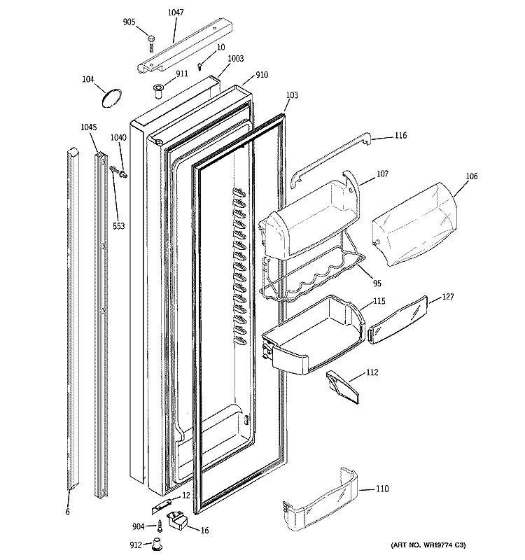 FRESH FOOD DOOR Diagram and Parts List for PSH25SGSBSV  General Electric Refrigerator