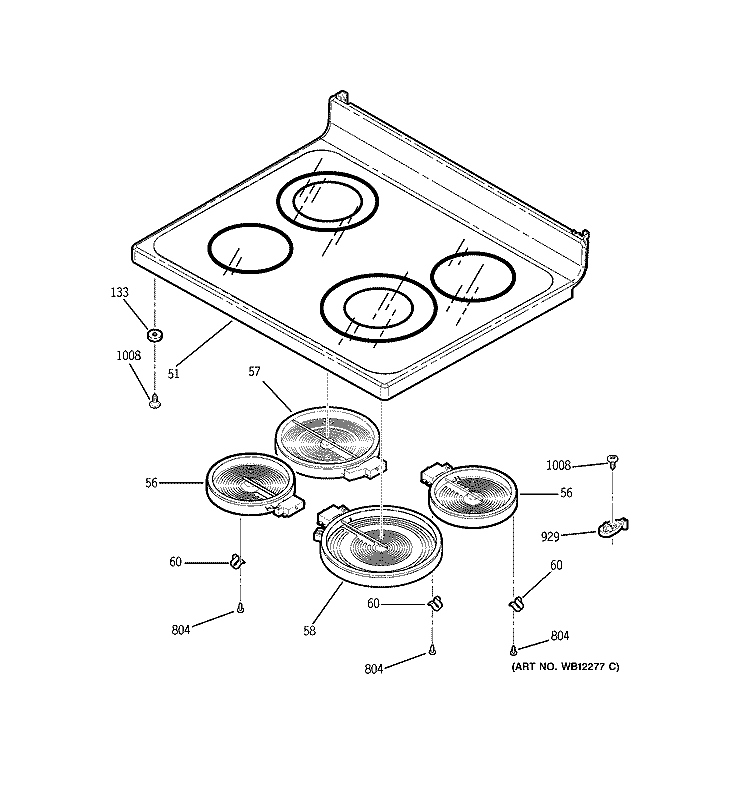 COOKTOP Diagram and Parts List for JCBP78SJ3SS  General Electric Range