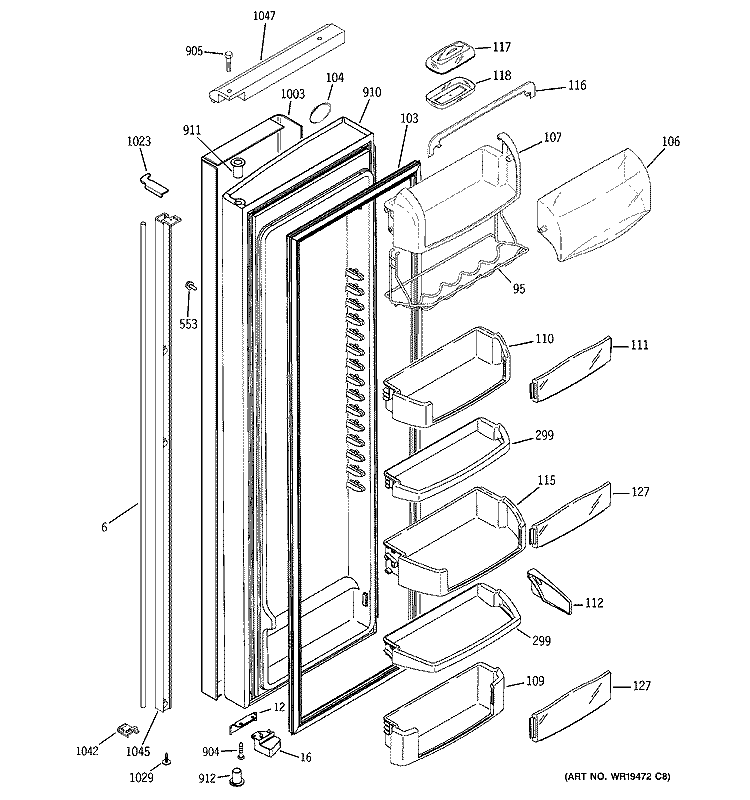 FRESH FOOD DOOR Diagram and Parts List for PIG23SGSBFSV  General Electric Refrigerator