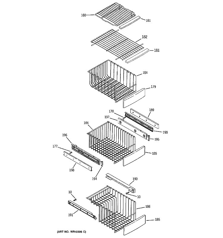FREEZER SHELVES Diagram and Parts List for PIG23SGSBFSV  General Electric Refrigerator
