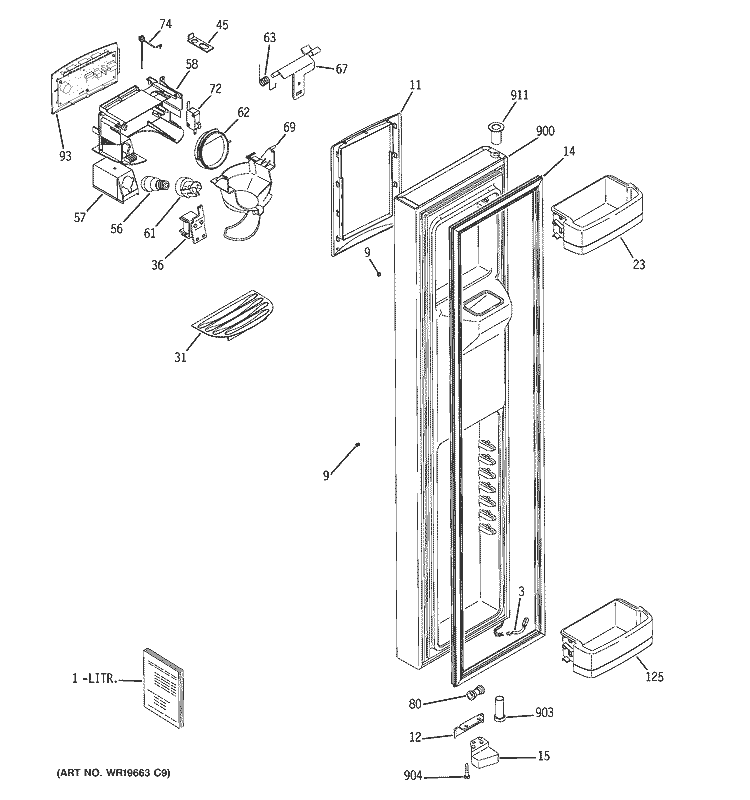 FREEZER DOOR Diagram and Parts List for GCG21YESBFNS  General Electric Refrigerator