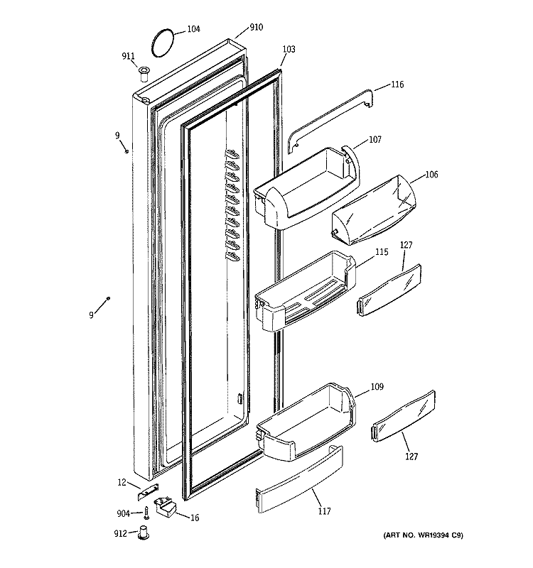 FRESH FOOD DOOR Diagram and Parts List for GCG21YESBFNS  General Electric Refrigerator