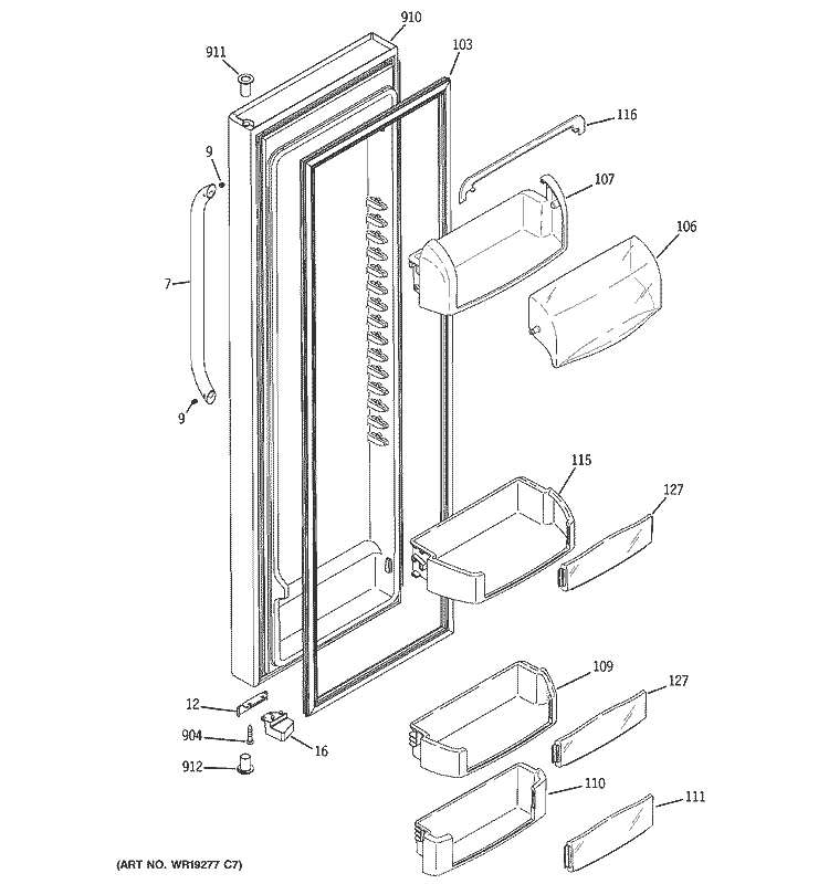 FRESH FOOD DOOR Diagram and Parts List for GCG23YESBFSS  General Electric Refrigerator