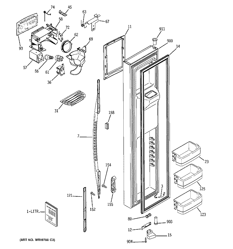 FREEZER DOOR Diagram and Parts List for GCG23YHSBFBB  General Electric Refrigerator