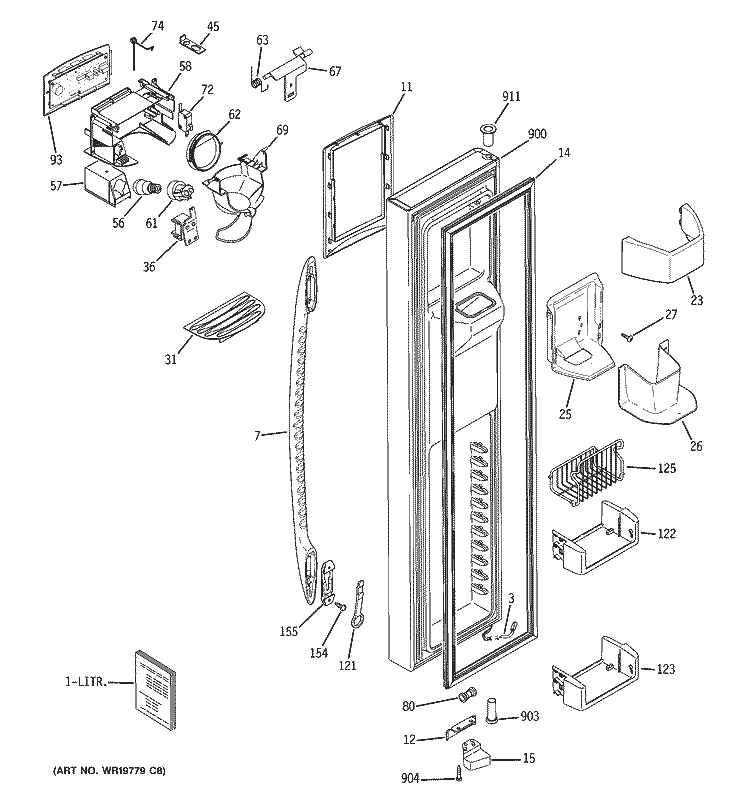 FREEZER DOOR Diagram and Parts List for PSC23MGSBBB  General Electric Refrigerator