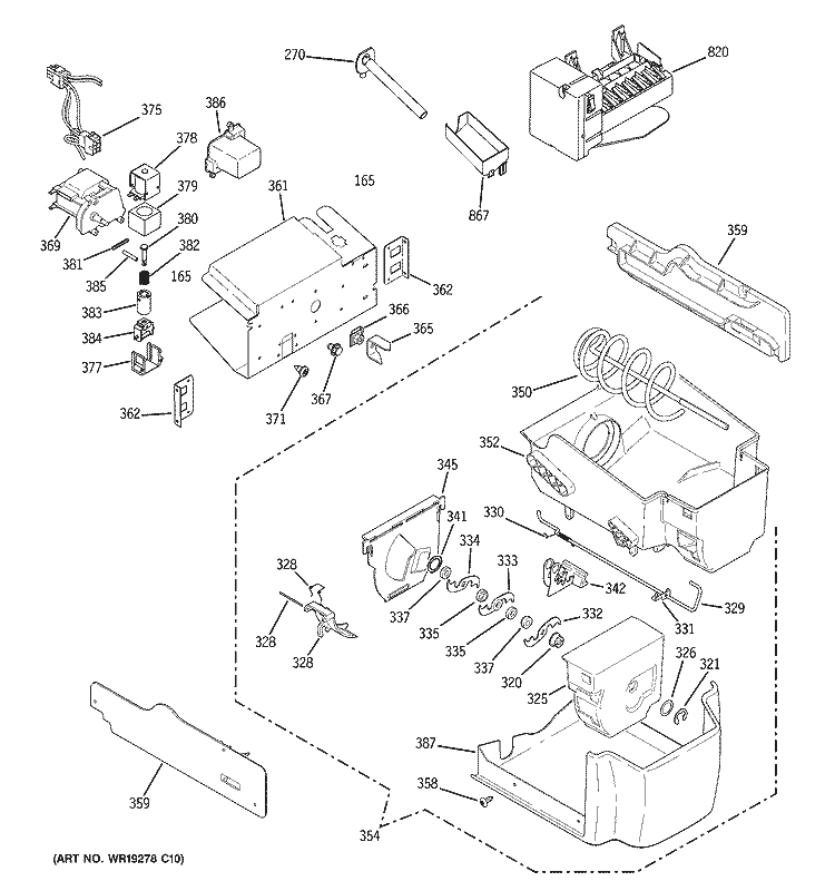 ICE MAKER & DISPENSER Diagram and Parts List for GCG21ZESBFBB  General Electric Refrigerator