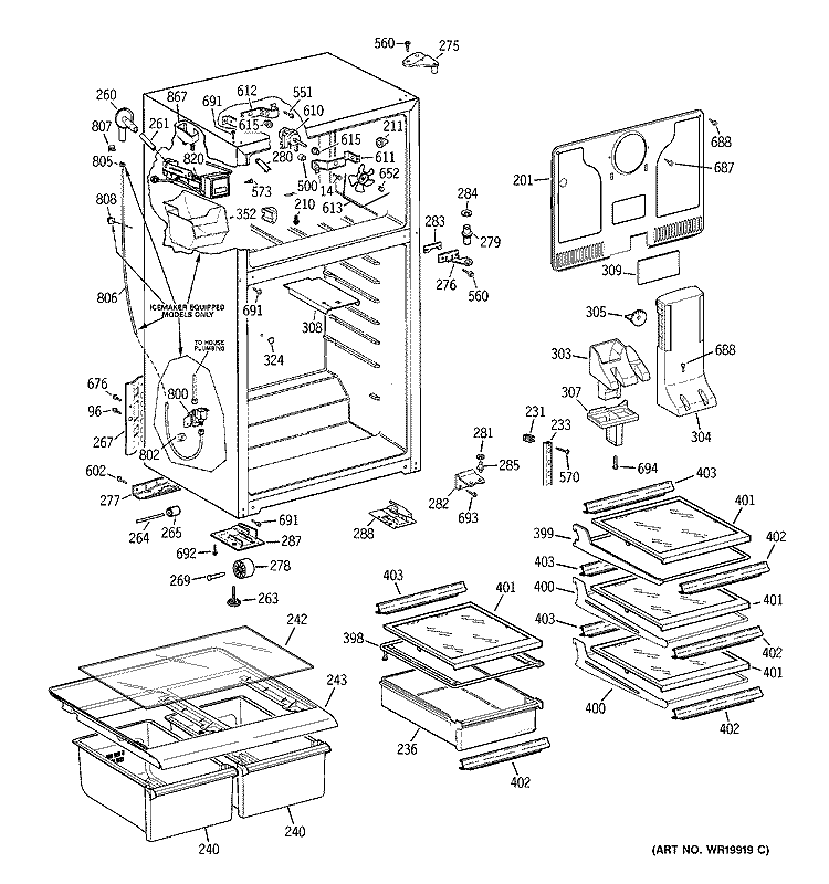 CABINET Diagram and Parts List for GTS18XCSARWW  General Electric Refrigerator