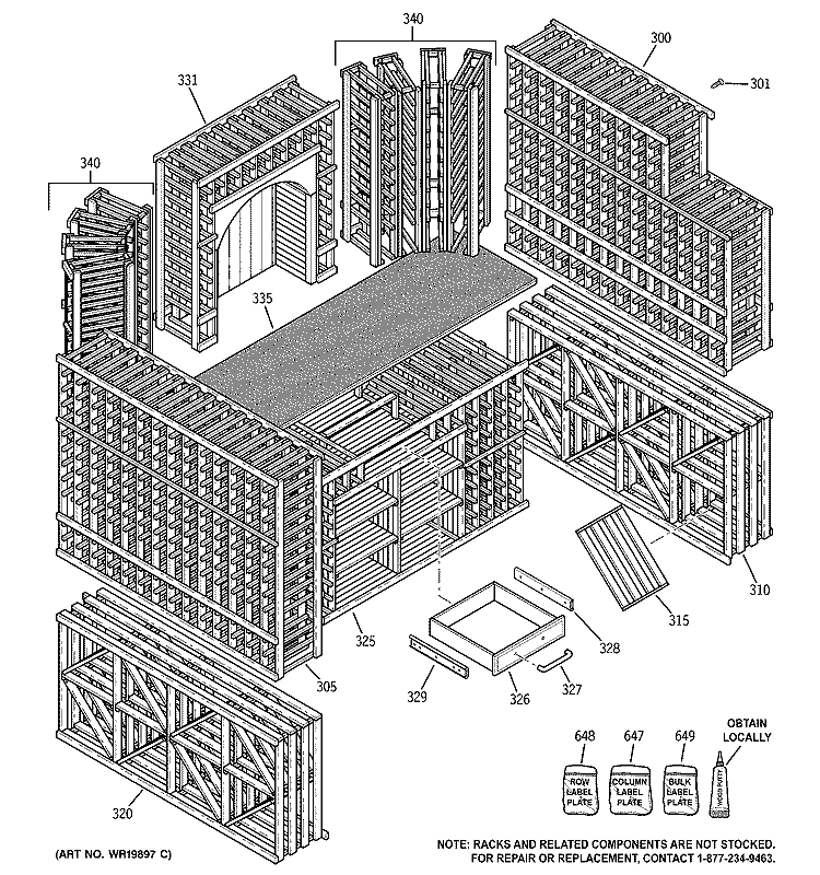 SHELVES & DRAWER Diagram and Parts List for ZWVT1000SRA  General Electric Wine and Beverage Cooler