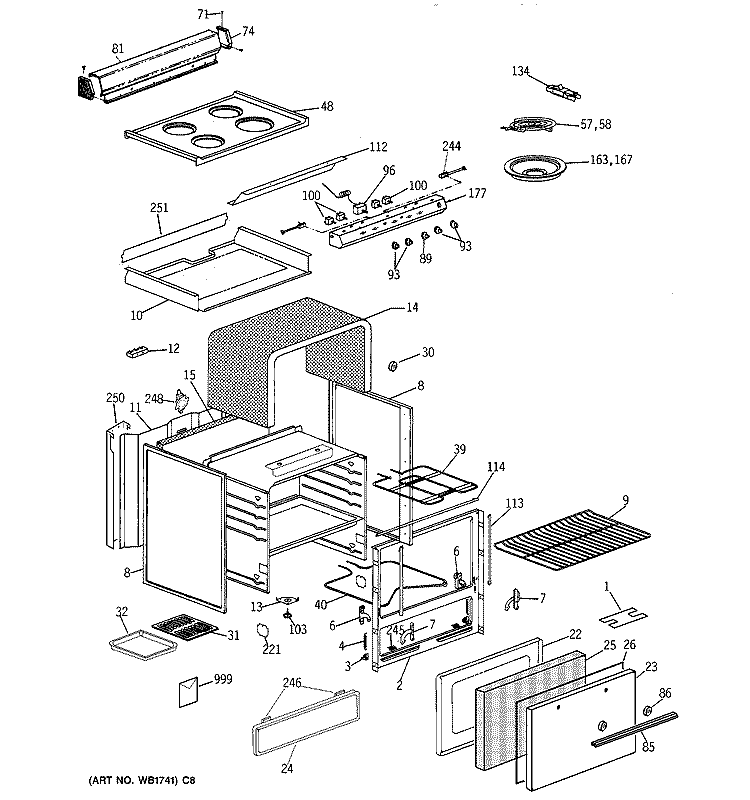 RANGE PARTS Diagram and Parts List for RA520W8  Hotpoint Range