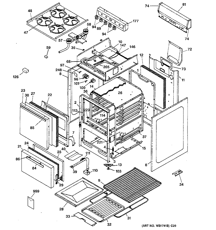 RANGE PARTS Diagram and Parts List for RGA524PW9  Hotpoint Range