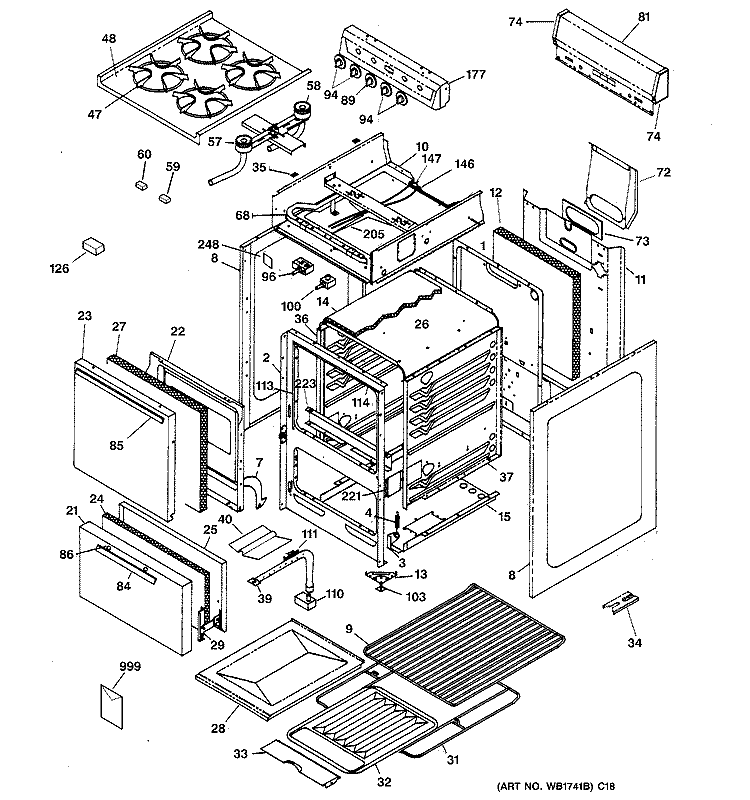 RANGE PARTS Diagram and Parts List for RGA524PW3  Hotpoint Range