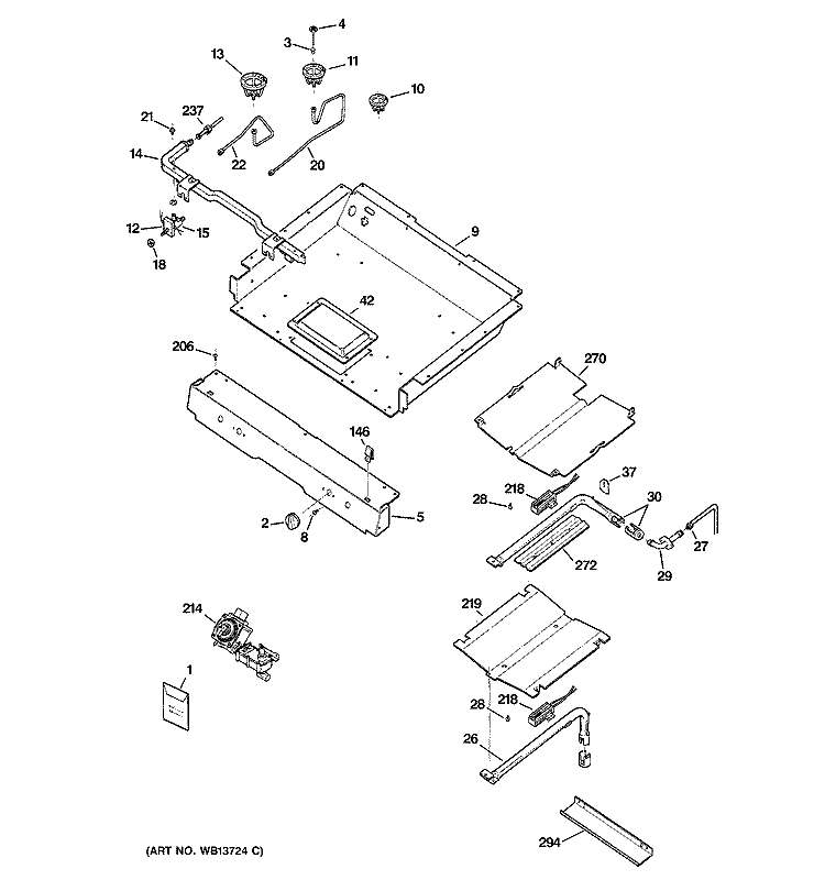 GAS & BURNER PARTS Diagram and Parts List for RGB740BEH6WH  Hotpoint Range