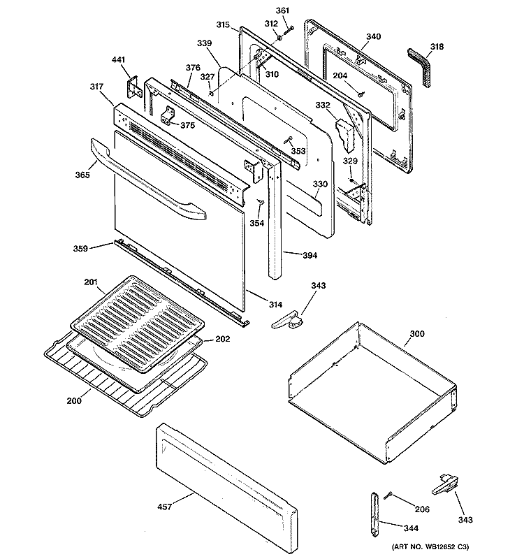 DOOR & DRAWER PARTS Diagram and Parts List for RGB740BEH6WH  Hotpoint Range