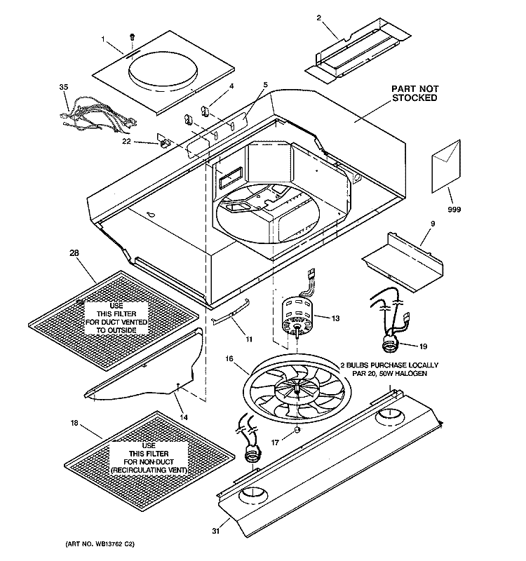 RANGE HOOD Diagram and Parts List for JV535C4WW  General Electric Range Hood