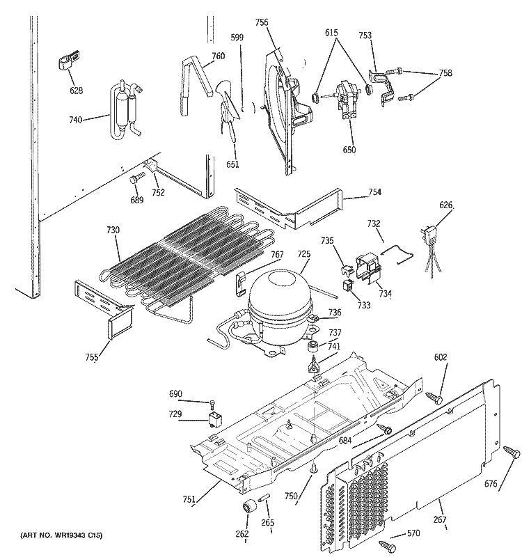 UNIT PARTS Diagram and Parts List for DTS18ICSBRBB  General Electric Refrigerator