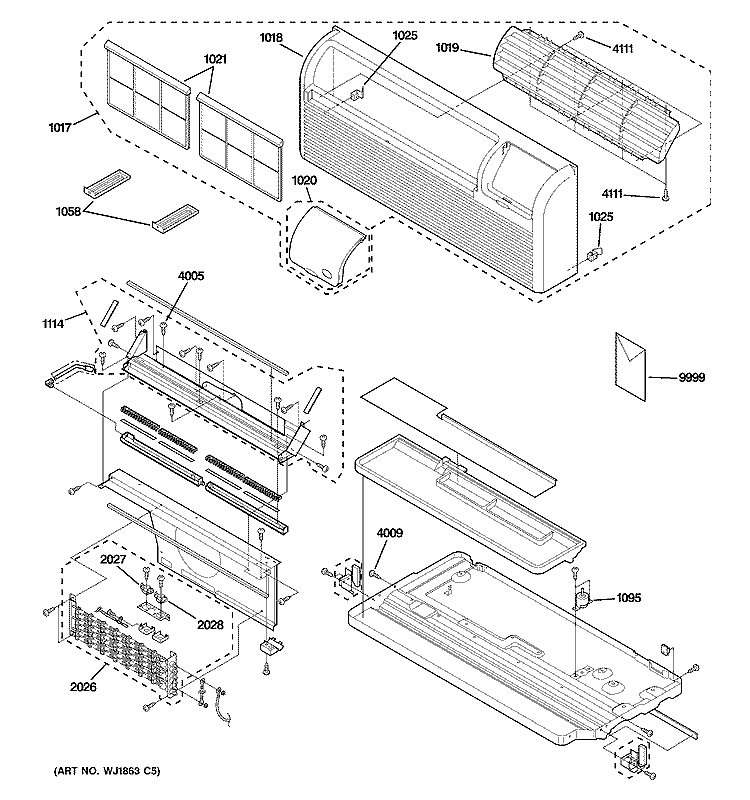 GRILLE, HEATER & BASE PAN PARTS Diagram and Parts List for AZ38H09DABM2  General Electric Air Conditioner