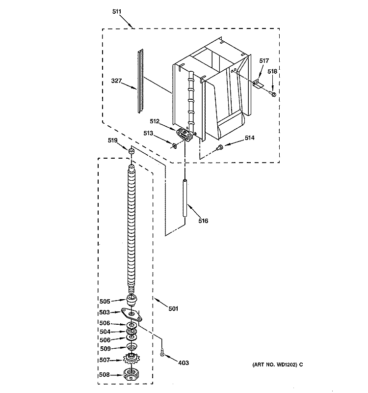 POWERSCREW & RAM PARTS Diagram and Parts List for GCG1530F1WW  General Electric Trash Compactor