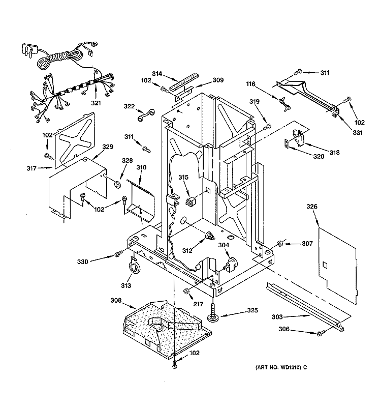 FRAME PARTS Diagram and Parts List for GCG1550F1CC  General Electric Trash Compactor