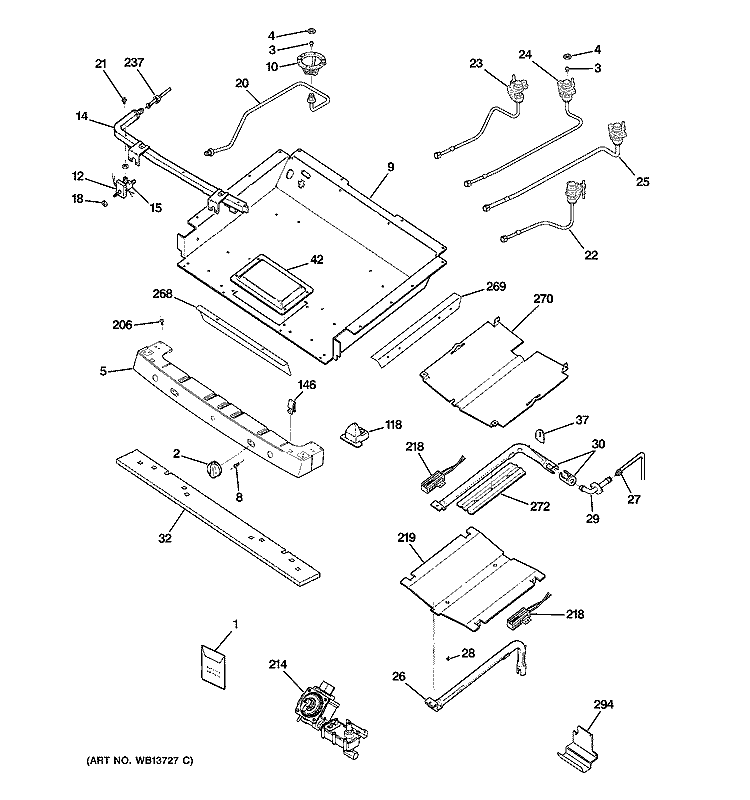 GAS & BURNER PARTS Diagram and Parts List for JGB916SEK4SS  General Electric Range