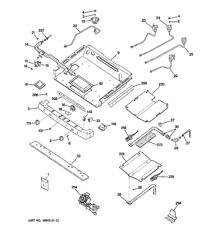 GAS & BURNER PARTS Diagram and Parts List for JGB918SEK4SS  General Electric Range