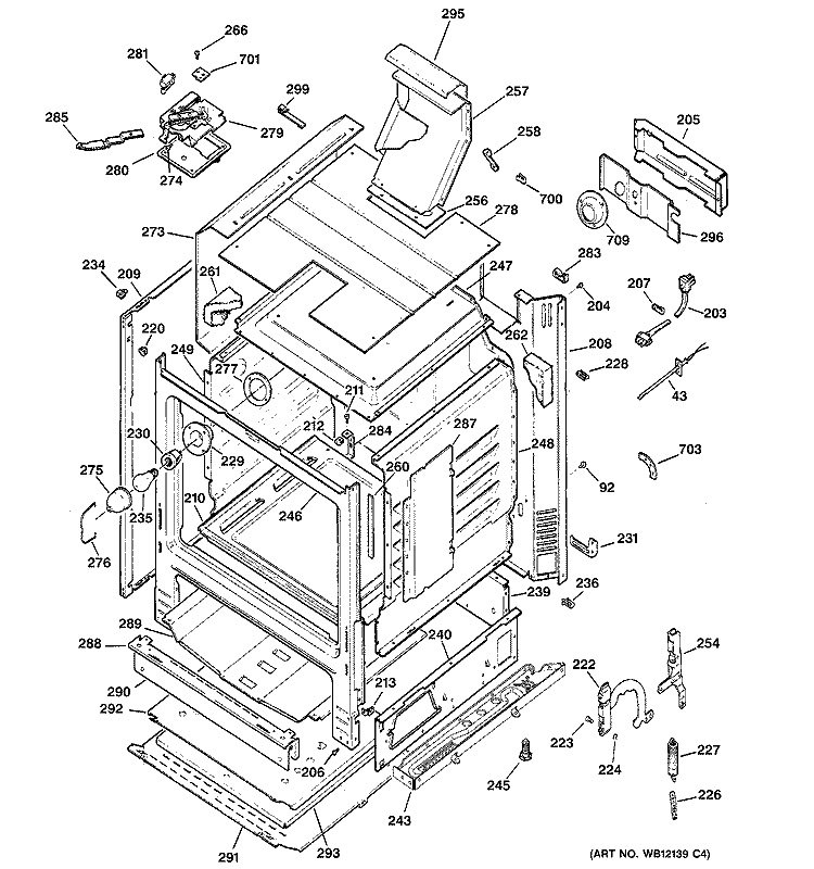 BODY PARTS Diagram and Parts List for JGBP24BEH3CT  General Electric Range