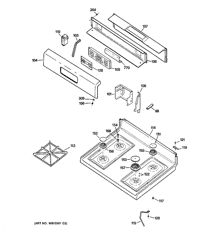 CONTROL PANEL & COOKTOP Diagram and Parts List for JGBP30WEK1WW  General Electric Range