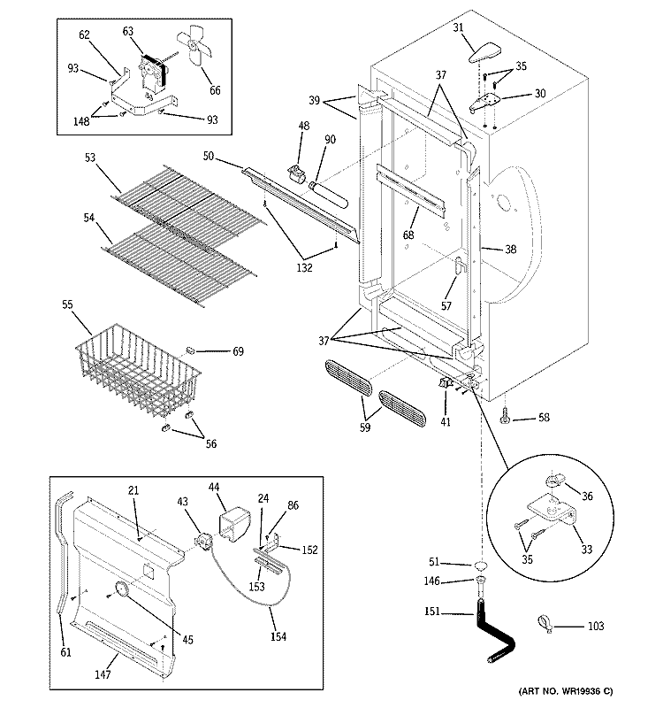 CABINET Diagram and Parts List for FUF14DPGRWH  General Electric Freezer