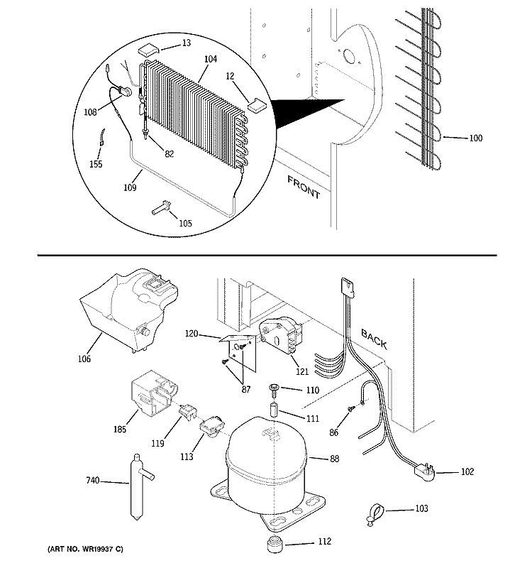 UNIT PARTS Diagram and Parts List for FUF14DPGRWH  General Electric Freezer