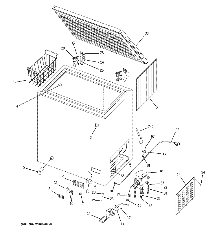 FREEZER Diagram and Parts List for FCM5DRBWH  General Electric Freezer