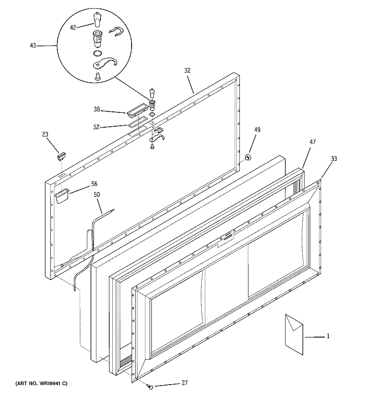 DOOR Diagram and Parts List for FCM7DMFWH  General Electric Freezer