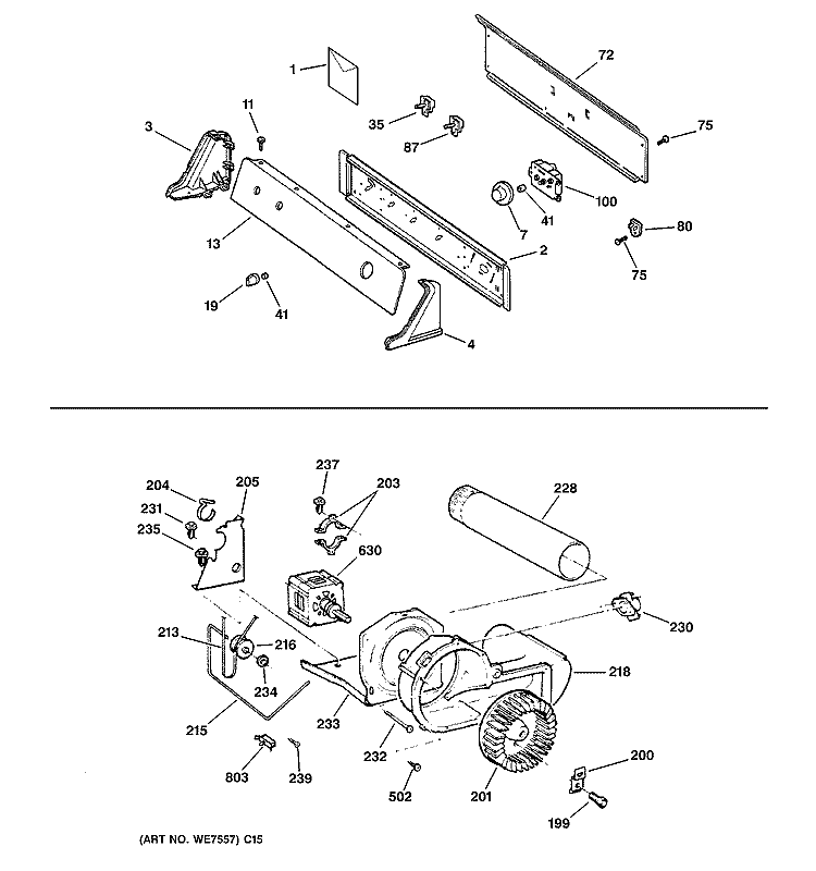 BACKSPLASH, BLOWER & MOTOR ASSEMBLY Diagram and Parts List for DJXR433EC2WW  General Electric Dryer