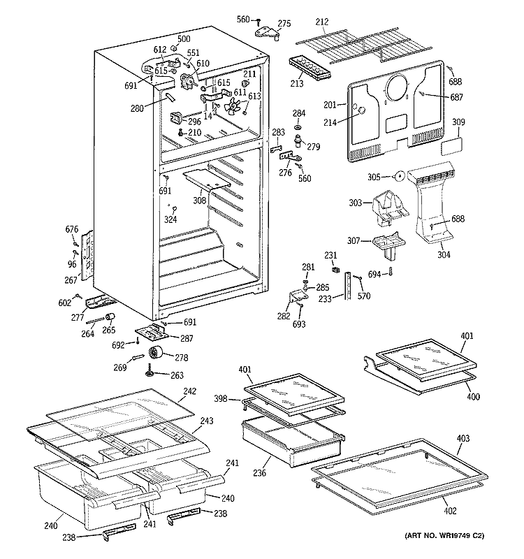 CABINET Diagram and Parts List for GTS17JBSARBB  General Electric Refrigerator