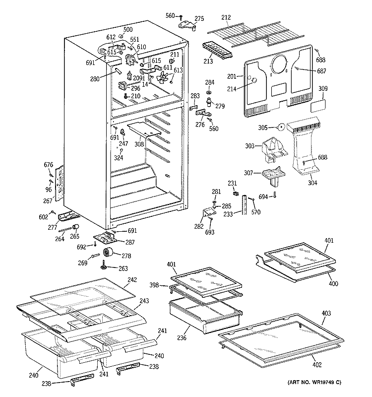 CABINET Diagram and Parts List for GTS17JBSERBB  General Electric Refrigerator