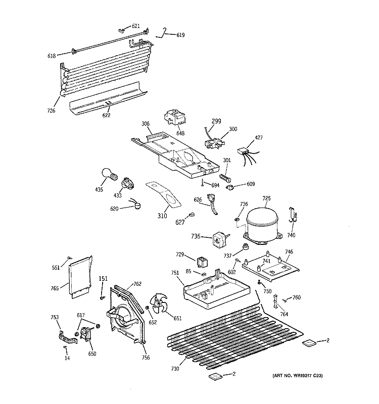 UNIT PARTS Diagram and Parts List for GTS17KBSERWW  General Electric Refrigerator