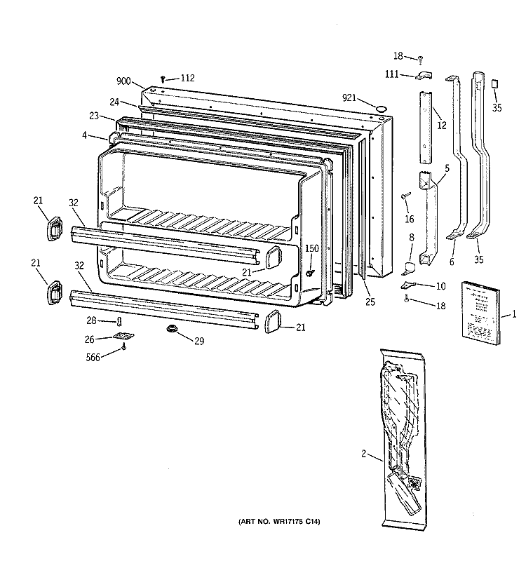 FREEZER DOOR Diagram and Parts List for TBX18GIDBRWW  General Electric Refrigerator