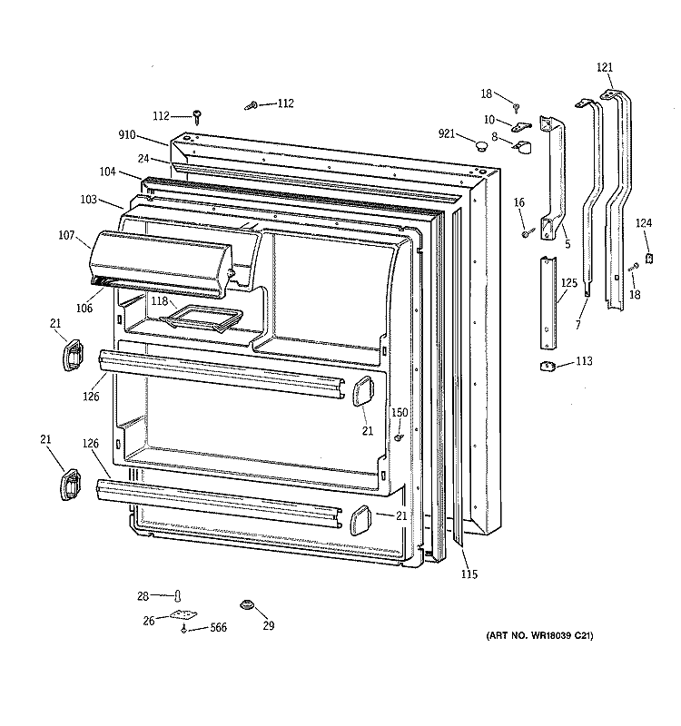 FRESH FOOD DOOR Diagram and Parts List for TBX18GIDBRWW  General Electric Refrigerator