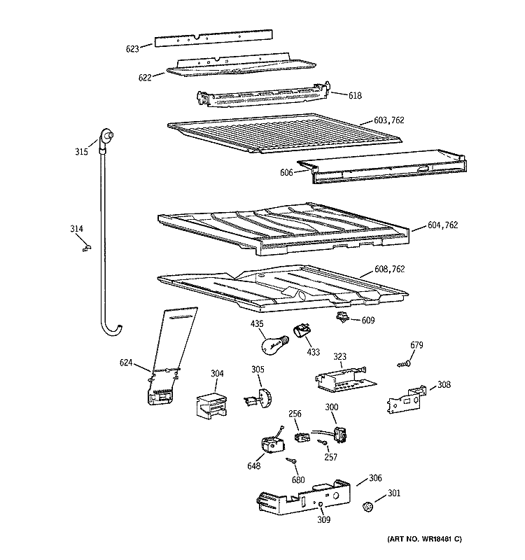 COMPARTMENT SEPARATOR PARTS Diagram and Parts List for TBX18GIDBRWW  General Electric Refrigerator