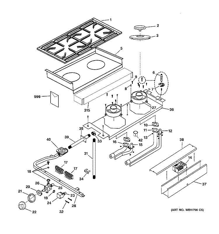 COOKTOP & BURNER PARTS Diagram and Parts List for ZDP30N4D2SS  General Electric Range