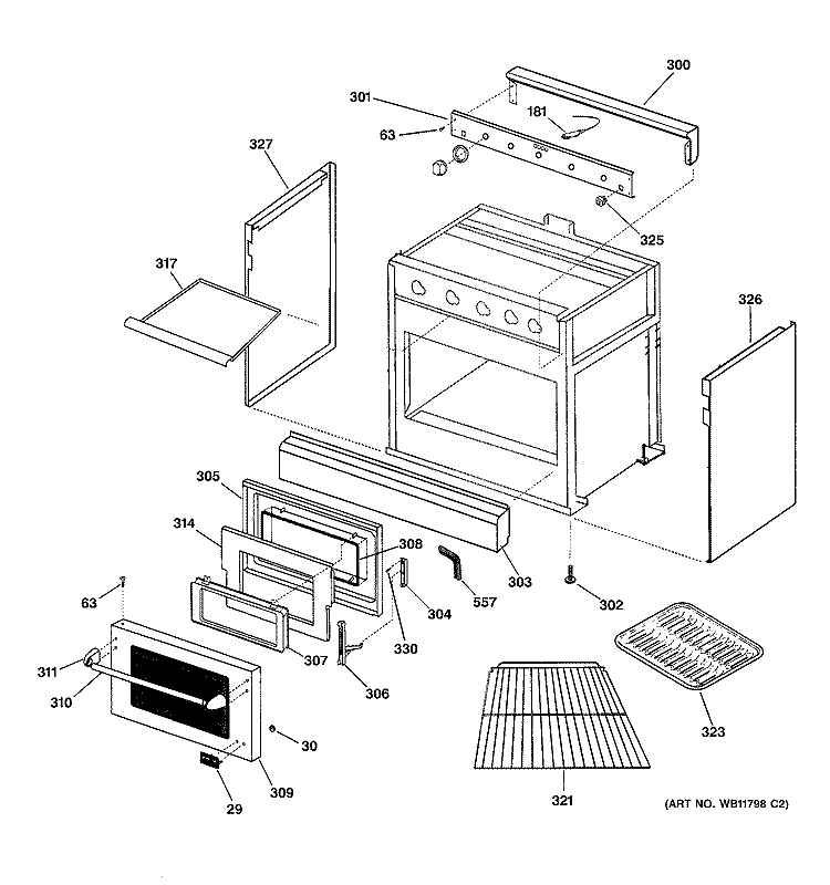CASE & DOOR Diagram and Parts List for ZDP30N4D2SS  General Electric Range